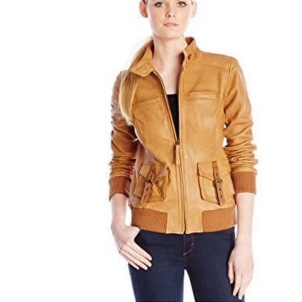 Lucky Brand, Sunset Bomber Genuine Lamb Leather Jacket, Size Medium
